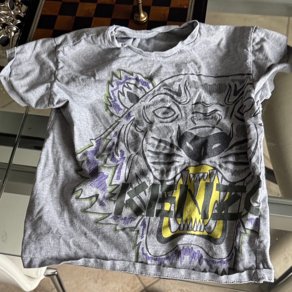 Kenzo Kids Gray T-Shirt with Tiger Print